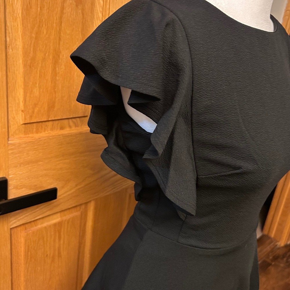 Crystal Doll Fit and‎ Flare Dress Womens XS Black NEW Ruffle Sleeve Mini Zipper - Picture 3 of 6